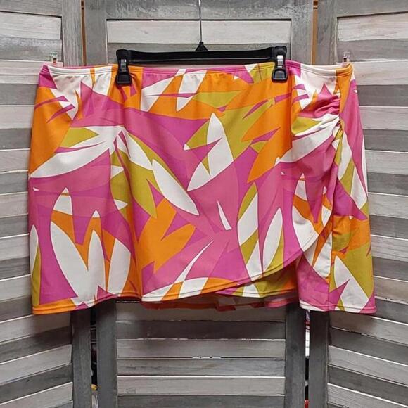 Women's Abstract Bright Color Print Wrap Skirt | Kona Sol | 3X (24/26) - Picture 1 of 9